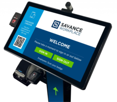Savance Workplace Visitor Management Attended Workstation for signing in and out visitors in a browser interface. On-Premise Hosted.