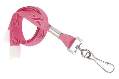 Pink Ribbon 5/8" (16 mm) Flat Breakaway Lanyard with Nickel-Plated Steel Swivel Hook